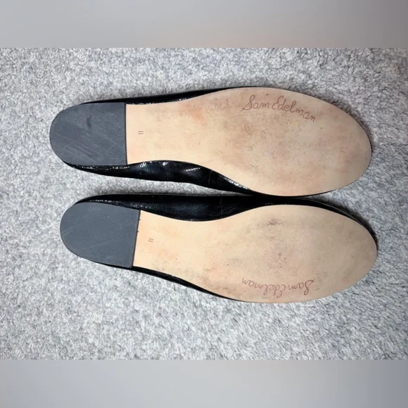 Sam Edelman Felicia Black Patent Leather Ballet Flats Bow Logo Size 11 - Picture 9 of 11